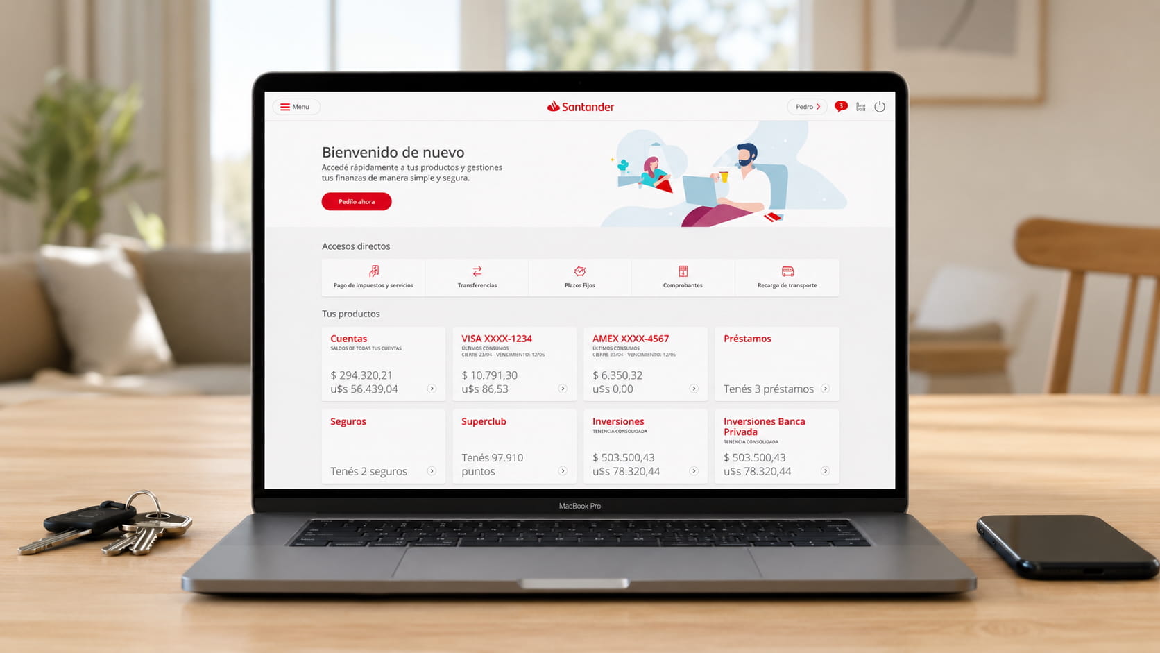 Santander online and mobile banking design board