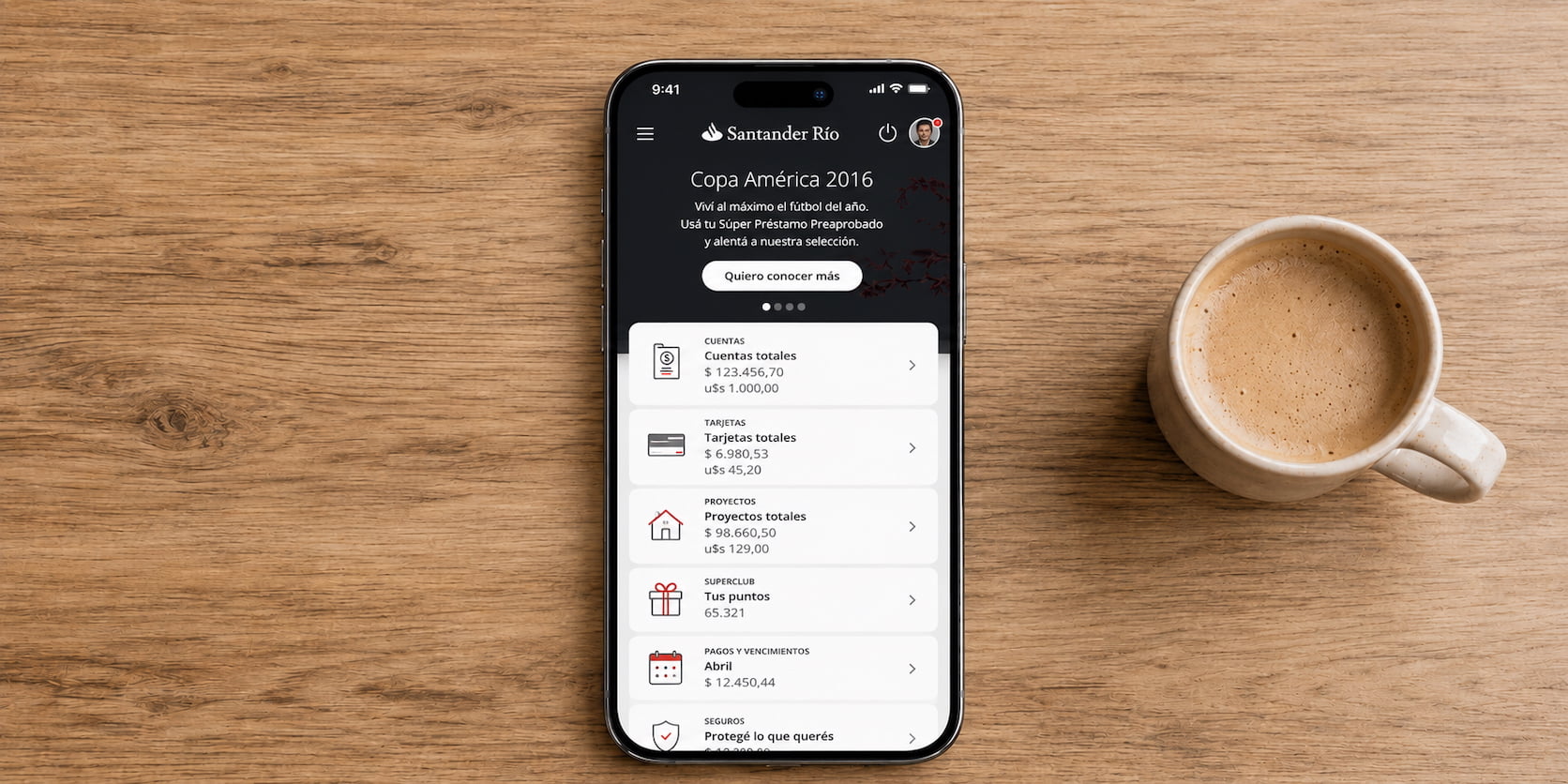Santander online and mobile banking design board