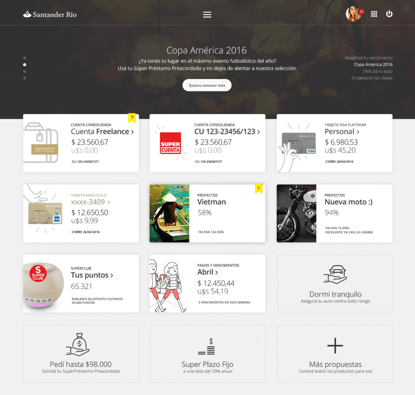 Santander online and mobile banking design board